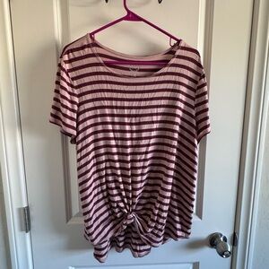 Maurices Pink and Brown Striped Short Sleeve Top